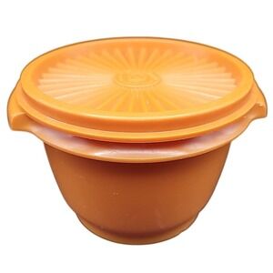 Vintage Tupperware Starburst Orange Storage Bowl Servalier 20oz Lid 886 812